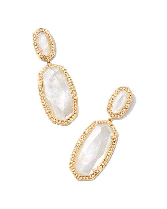 Pearl Beaded Elle Gold Statement Earrings in Ivory Mother-Of-Pearl