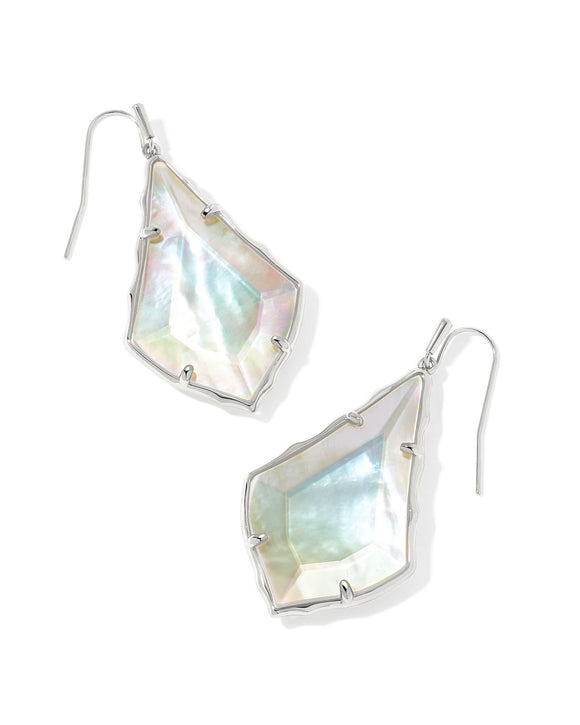 Faceted Alec Silver Drop Earrings in Ivory Illusion