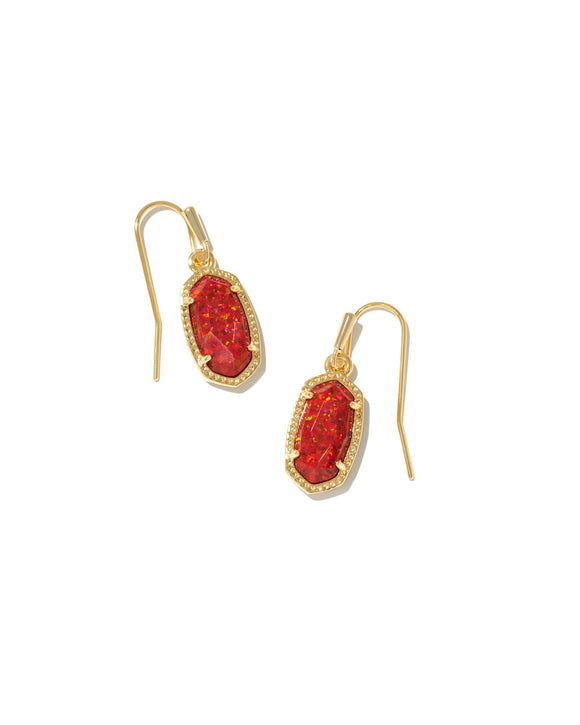 Lee Gold Drop Earrings in Red Kyocera Opal