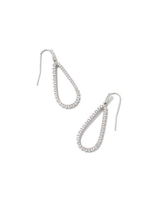 Payton Small Silver Open Frame Earrings in White Crystal