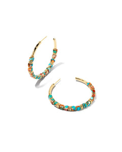 Ember Gold Hoop Earrings in Bronze Veined Turquoise Magnesite Red Oyster