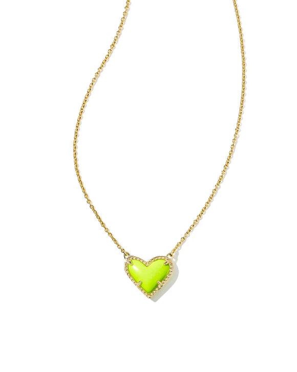 Ari Heart Gold Pendant Necklace in Neon Yellow Magnesite