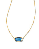 Framed Elisa Gold Short Pendant Necklace in Dark Blue Mother-of-Pearl