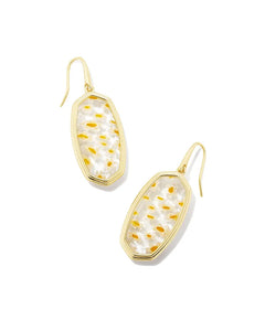 Framed Elle Gold Drop Earrings in White Mosaic Glass