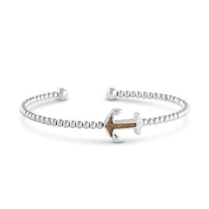 Beaded Cuff Bracelet - Anchor - Silver