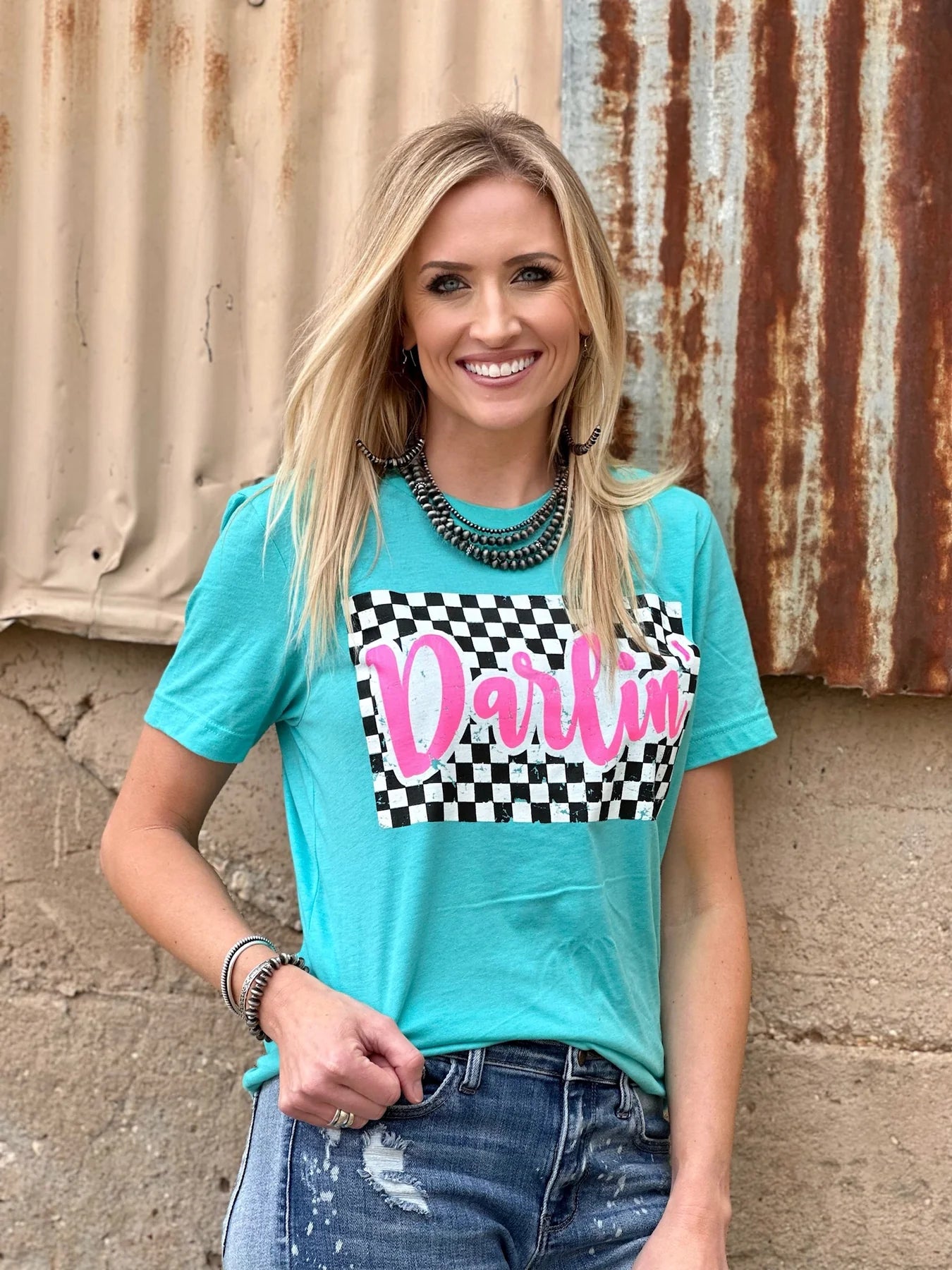 Darlin' In Checkered Box Tee