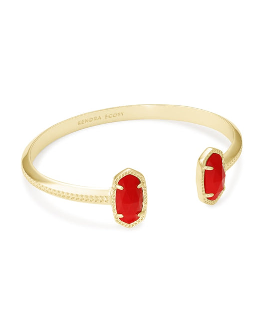 Elton Gold Cuff Bracelet In Bright Red Opaque Glass