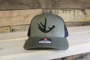 Shoot and Reel Loden Green/Black Antler Trucker Hat