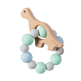 BLUE DINO WOOD & SILICONE TEETHER