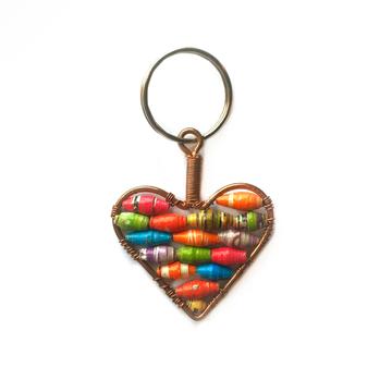 Paper bead heart key chain