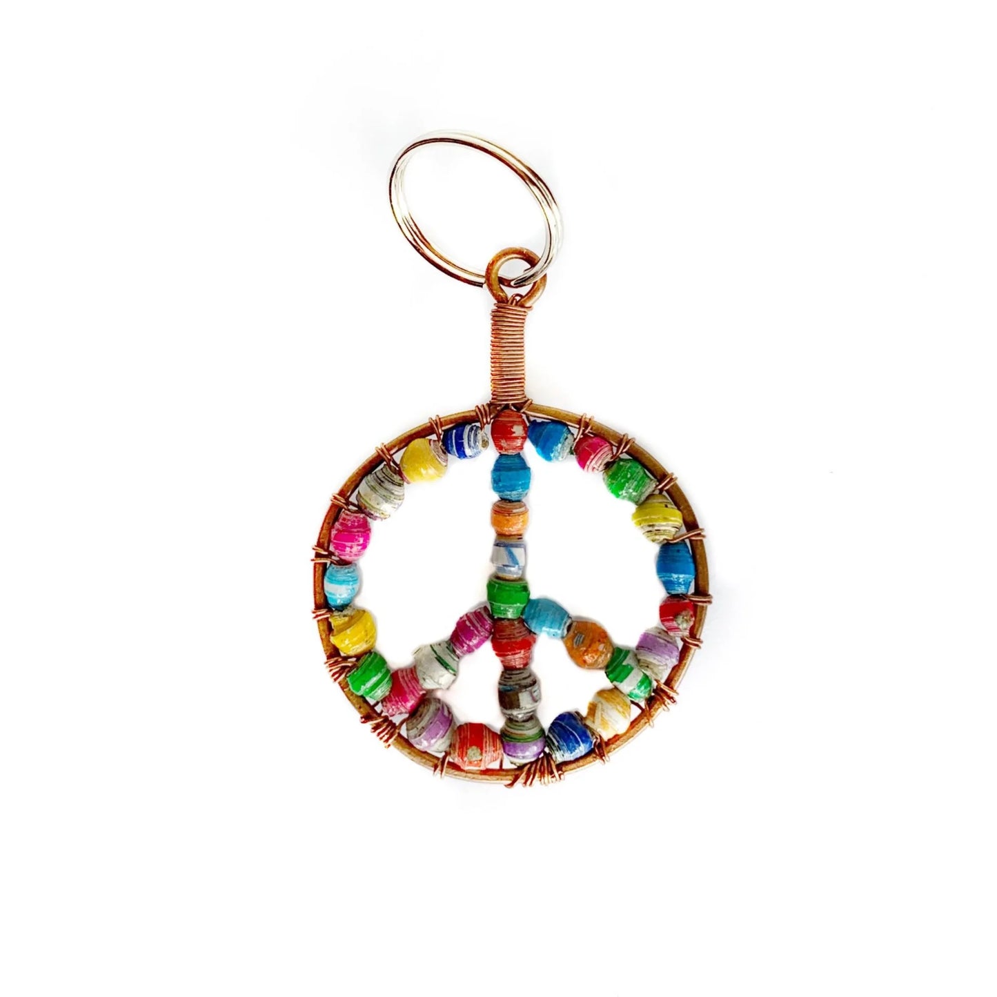 Peace Sign Paper Bead Keychain