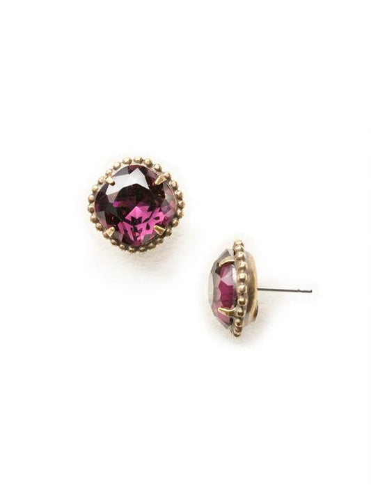Amethyst Cushion-Cut Solitaire Stud Earrings Antique Gold