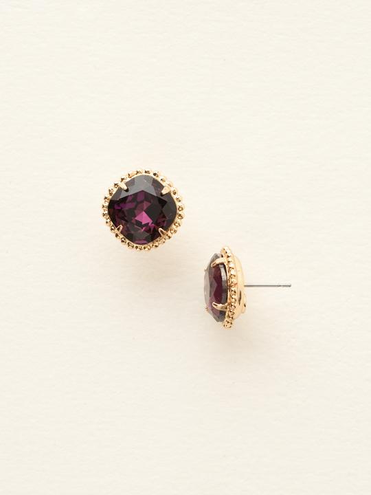 Amethyst Cushion-Cut Solitaire Stud Earrings Bright Gold-tone finish