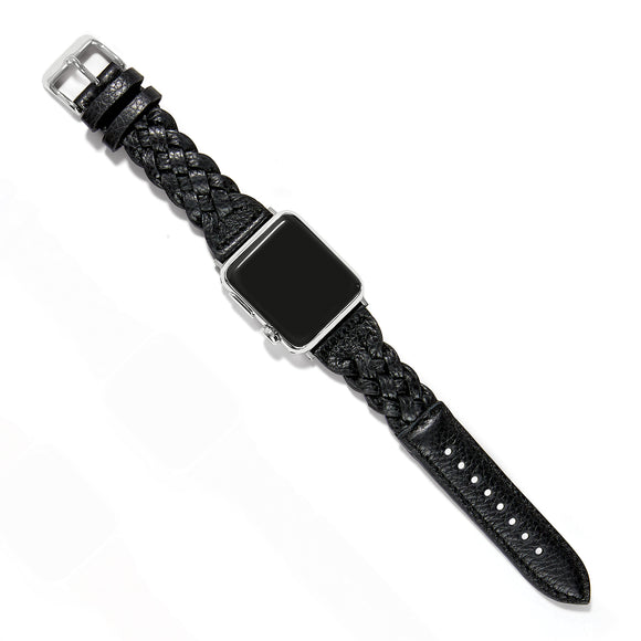 Sutton Braided Leather Watch Band - Black