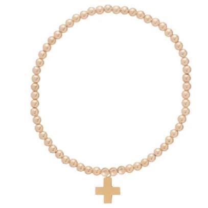 Classic Gold 3mm Bead Bracelet - Signature Cross Gold Charm