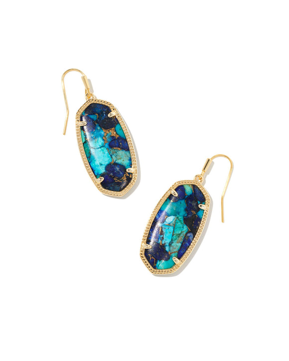 Elle Gold Earrings in Bronze Veined Lapis Turqouise