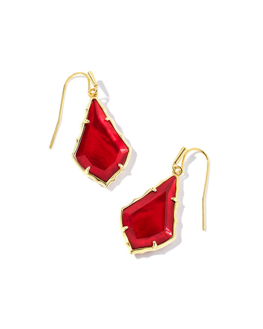 Small Faceted Alex Gold Drop Earrings in Cranberry Illusion