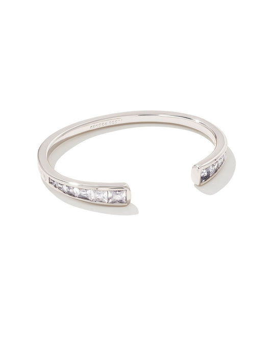 Parker Silver Cuff Bracelet in White Crystal