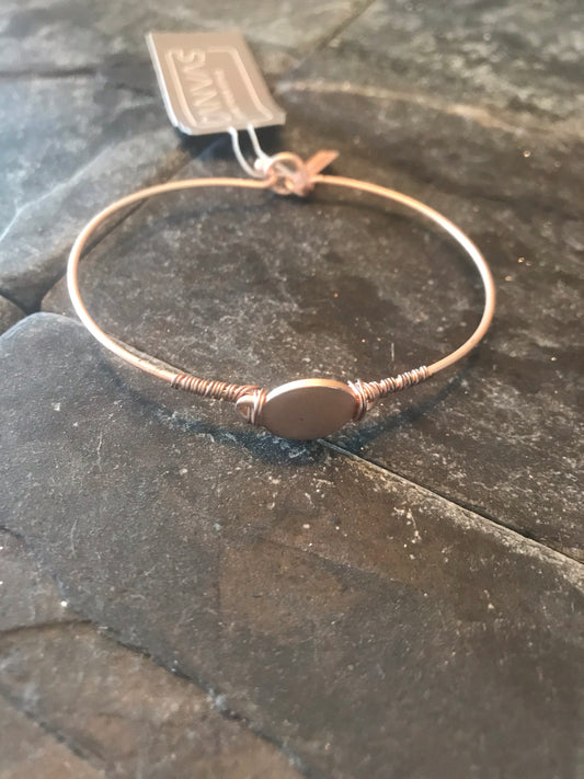 Wire bangle Rose Gold round disk