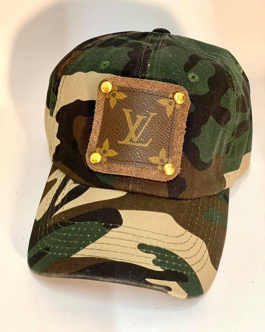 Upcycled LV: Distressed Camouflage Hat