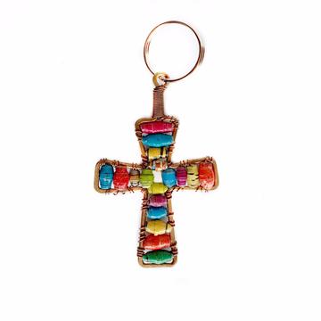 Paper Bead Cross Keychain