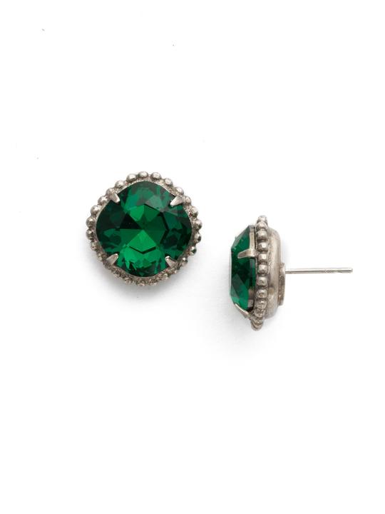 Emerald Cushion-Cut Solitaire Stud Earrings Antique Silver-tone finish