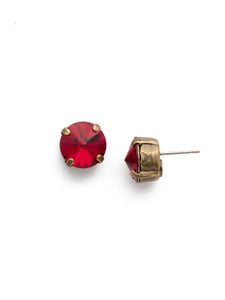 Siam Round Crystal Stud Earrings Antique Gold